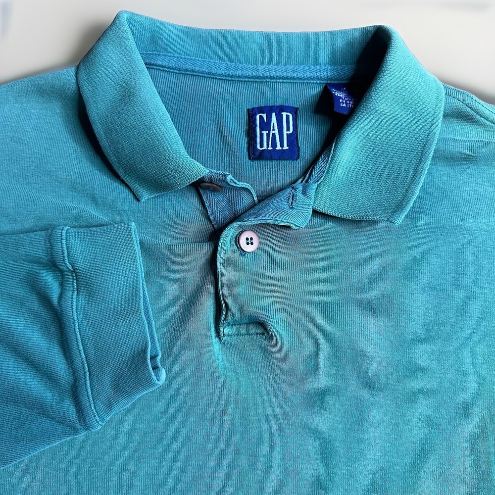 Vintage 90s Gap Polo Shirt Mens Medium Teal Green Sun Faded Burnout Big Tag
